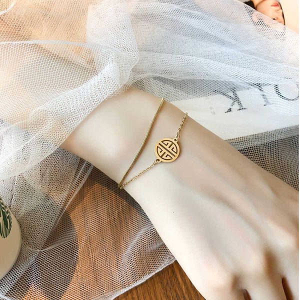 

simple and fashionable fu character double layer bracelet steel 18k gold temperament advanced ganfu brand pendant net red hand, Golden;silver