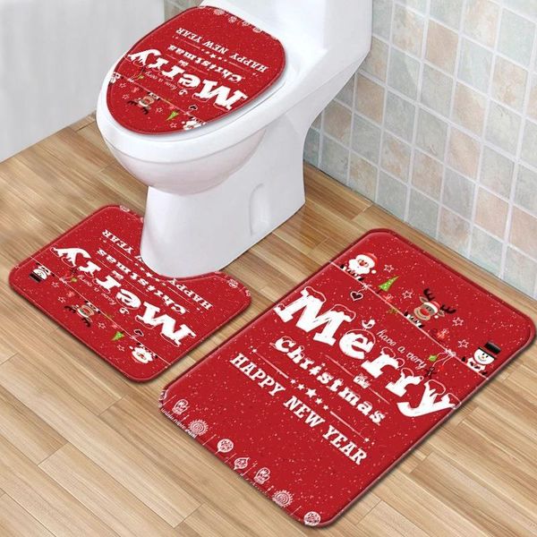 

bath mats christmas theme bathroom products rug mat toilet seat decor three-piece set non-slip