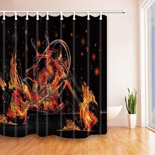 

flame motorcycle theme shower curtain bathroom durable fabric mildew accessories creative with 12 hooks 180x180cm curtains