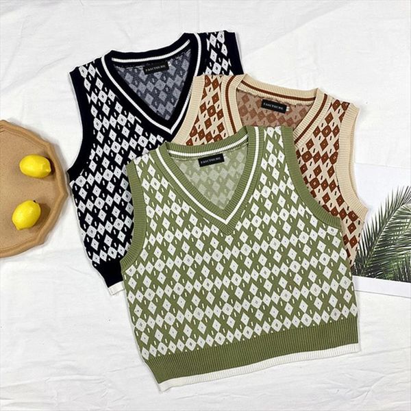 

autumn winter knit vest womens sweaters for women sleeveless geometry printed elegant ladies pull knitwear streetwear, White;black