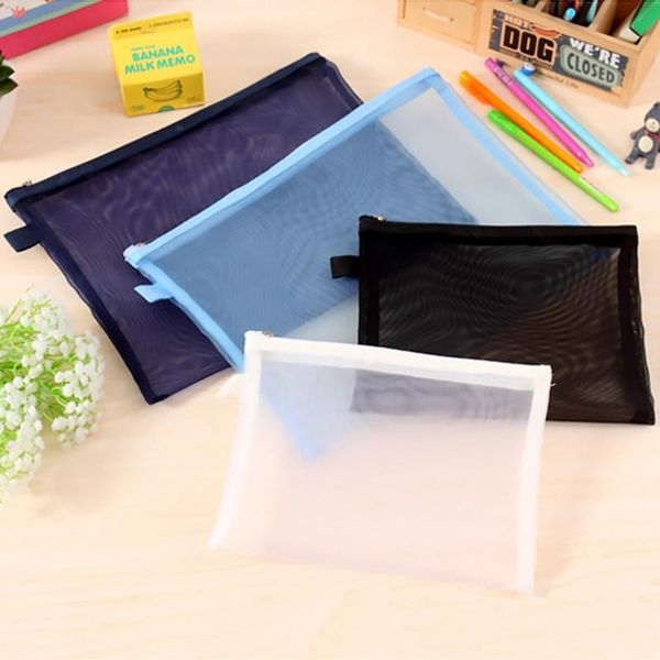 

storage bags mesh pencil case transparent stationery organizer document tray cosmetic pouch pen desk holder deskaccessories