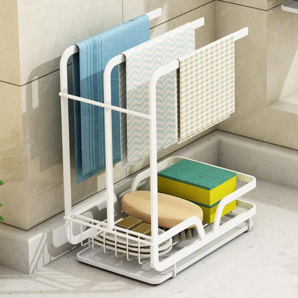 

kitchen storage & organization drain rack sponges holder rag towel drying wall shelf sink organizer with tray accessories