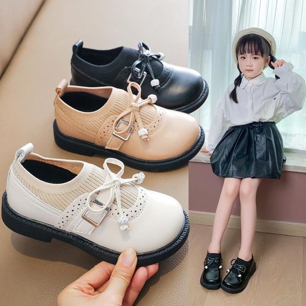

athletic & outdoor girls' leather shoes princess autumn 2021 kids flat-bottomed flying woven soft-soled single bow-knot cute lady, Black