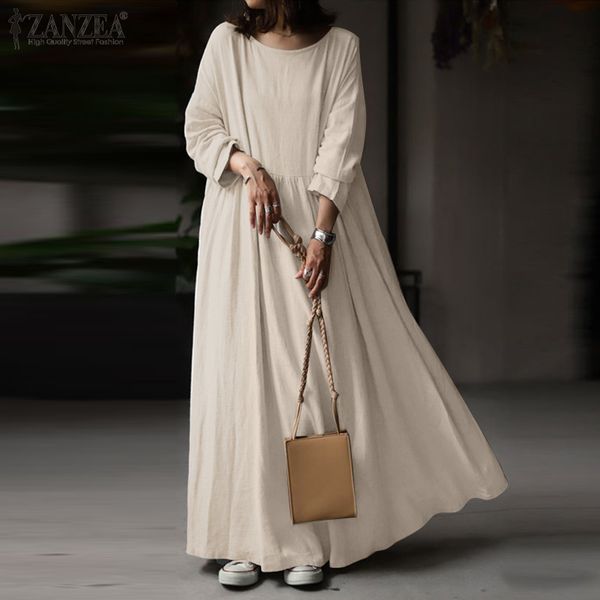 

dresses vintage solid dress women's spring sundress 2021 casual long sleeve pleated maxi vestidos female cotton robe plus size, Black;gray