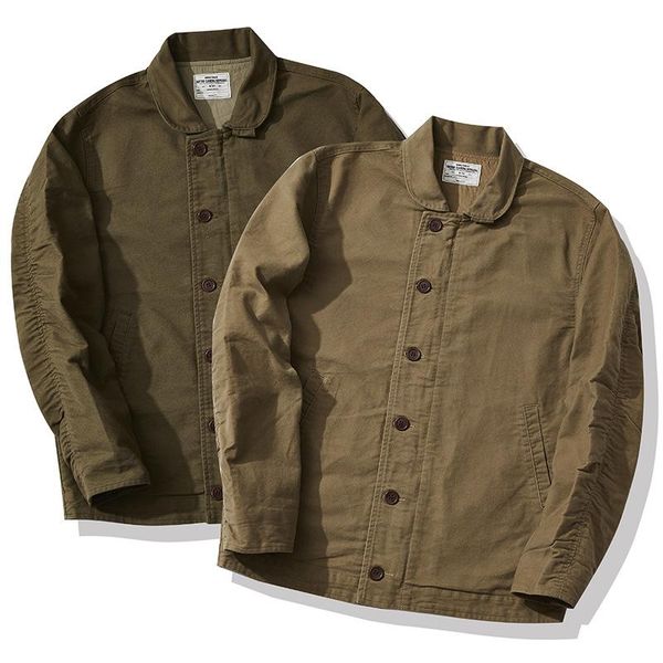 

men's jackets 2021 autumn brand heavy retro jacket men moleskin lapel zipper pleated khaki workwear male casual streetwear coats, Black;brown