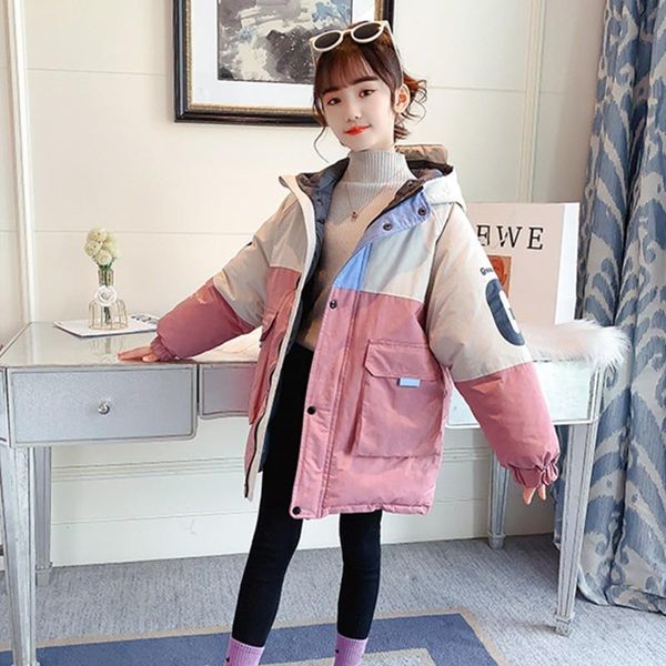 

down coat girls casual jacket cotton-padded outerwear winter kids thick letter print parka teenage warm hooded 6 8 10 12 13 14 y, Blue;gray