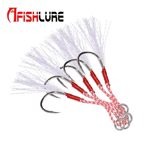 

slow pictch hooks metal jig jigging assist hook deap sea fishing for lead plate thread feather pesca