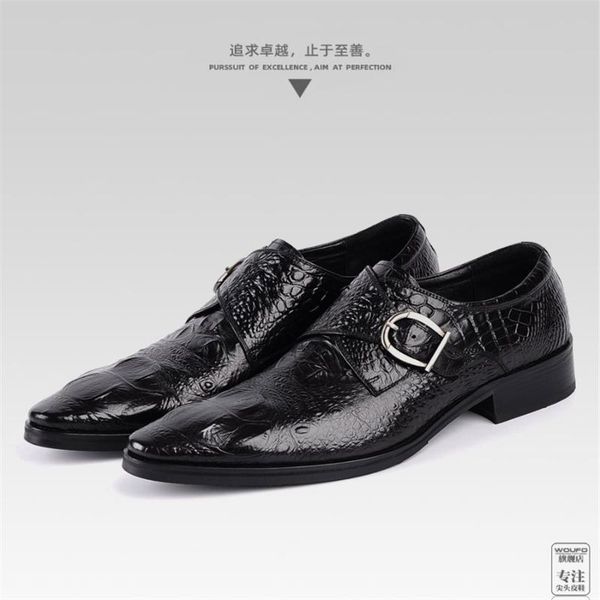 

men's leather shoes, embossed crocodile pattern buckle, european style formal work wear, pure wedding sho dress shoes, Black
