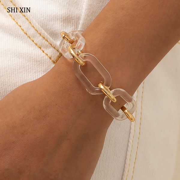 

link, chain shixin transparent acrylic thick bracelet for women/girl trendy charms chunky hand jewelry 2021 bracelets femme gift, Black