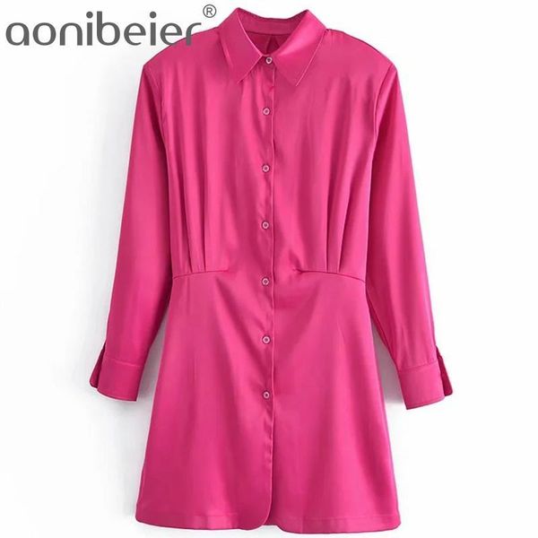 

casual dresses aonibeier pink padded shoulder satin dress summer long sleeve folds detail woman shirt mini pencil female 2021, Black;gray