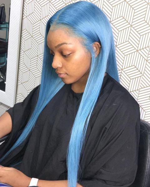 

synthetic wigs glueless lace front cosplay with baby hair silky straight blue color fiber frontal wig for women, Black