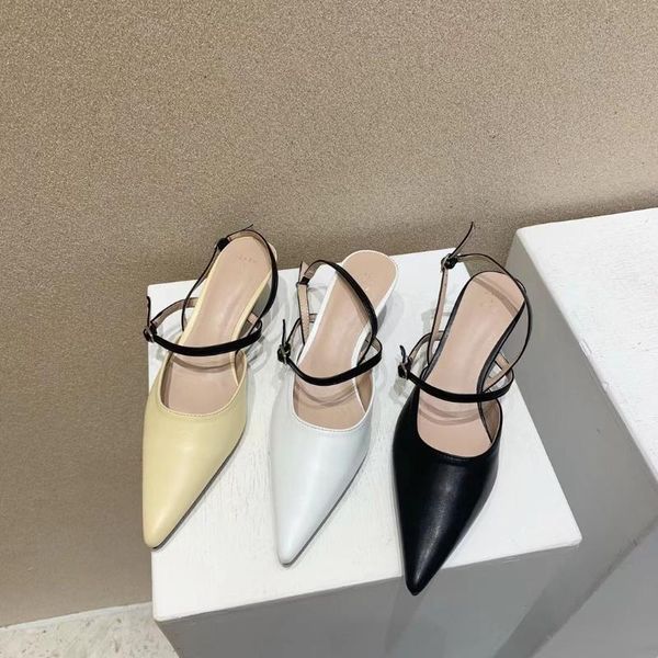 

sandals mixed color women elegant ladies slides thin low heels back strap pointed toe fashion pumps shoes, Black