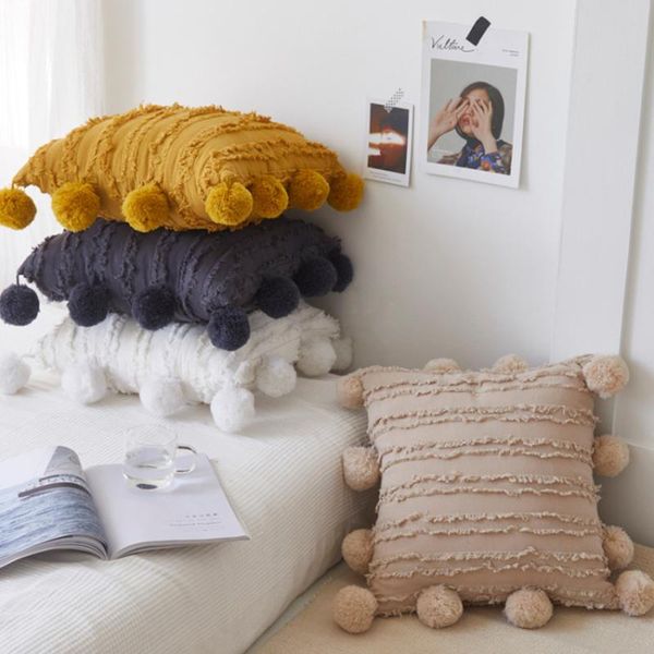 

cushion/decorative pillow velvet cushion cover retro simple sofa covers case decorative cotton linen jacquard ball tassel pillowcases home d