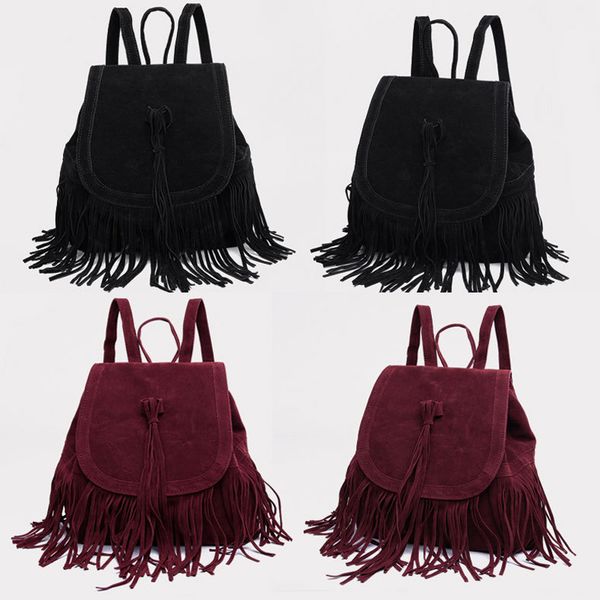 

designer classic women tassel backpack wholesale blanks brown polar fleece shoulder bag duble stripes school bag with 3 colors for girl dom1