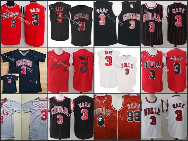 

chicago bulls black 93 bape red 3 dwayne wade retro basketball jersey