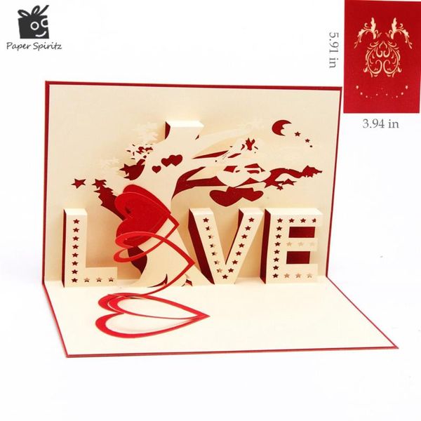 

greeting cards heart & tree laser cut origami paper 3d up with "love" post valentine's day gifts arts and crafts