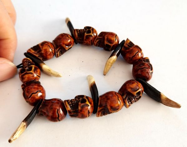 

unique skull tooth bracelet mens biker jewelry, Black