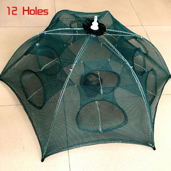 

fishing accessories 4-16 holes automatic folding net shrimp dark green cage crab fish trap