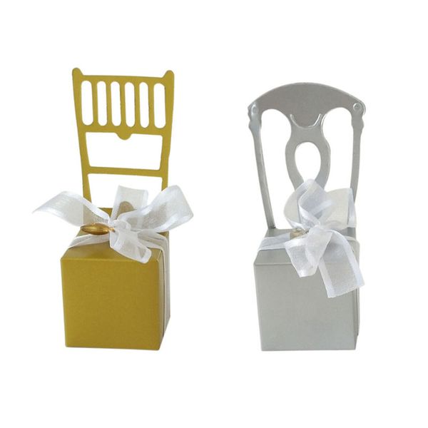 

gold silver chair gift wrap candy box with ribbon for wedding chocolate package
