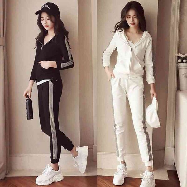 

autumn and winter new sportswear suit women's running korean student long sve casual wear two piece fashion, Gray