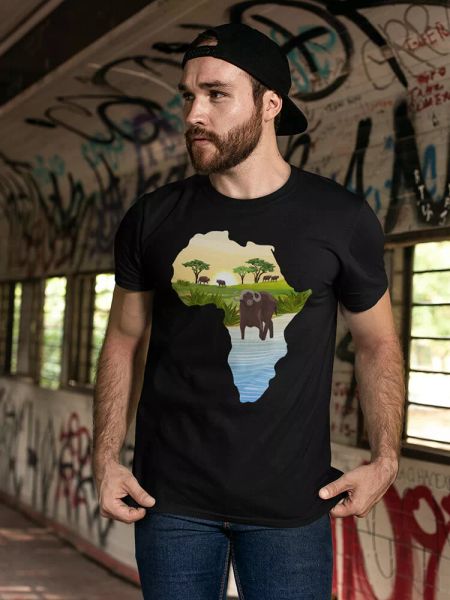 

african map buffalo tee men's -image by shutterstock, White;black