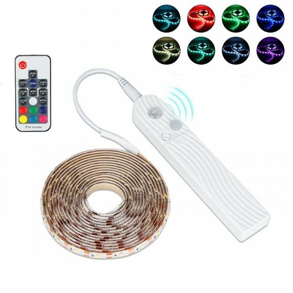 Nachtlichter, kabellos, PIR-Bewegungsmelder, LED-Licht, 5 V, RGB, flexibler Streifen, 3 m, TV, USB, Batterie, Bett, Schrank, Schrank, Kleiderschrank, Treppe