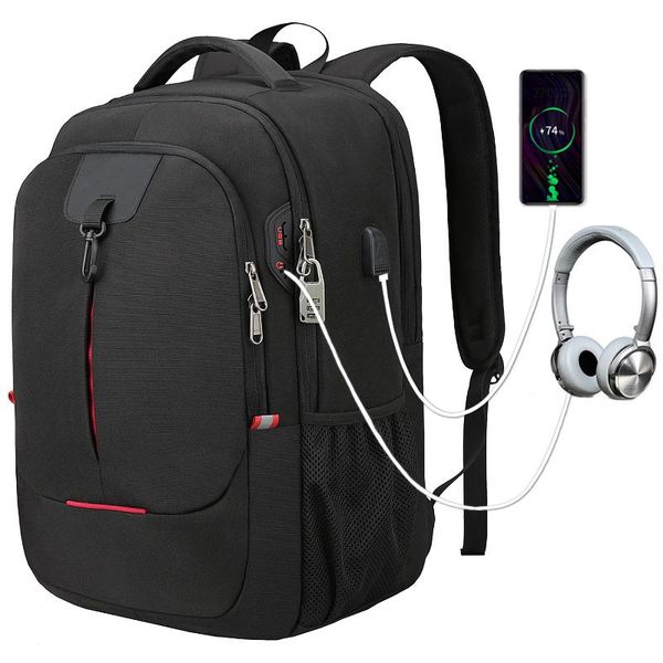 

men reflective strip multifunctional 15.6 inch anti-theft lapbackpack usb notebook travel bag rucksack school for male