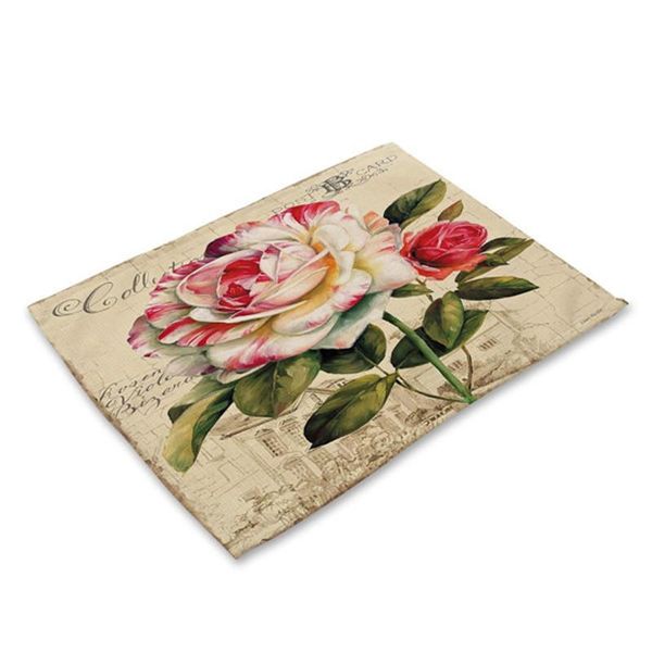 

table runner cotton linen pad rose flower kitchen placemat bowl cup mat dining mats 42*32cm home decor