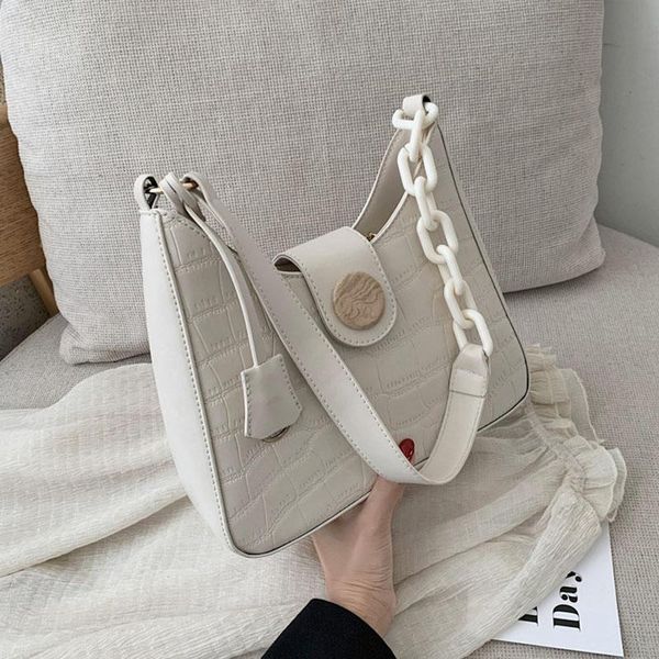 

pattern pu stone leather small half moon bags for women 2021 trending fashion chain design shoulder handbags women's hand bag totes