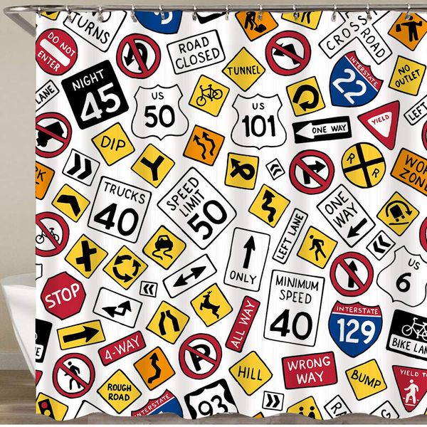 

shower curtain,seamless pattern of cartoon american road signs,waterproof bath curtains polyester decorative shower curtains art