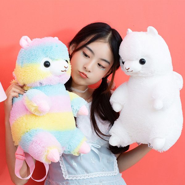 40cm kawaii alpaca-pelúcia mochila bonito arco-íris alpaca macio brinquedo de pelúcia bolsa de ombro adorável boneca crianças crianças meninas presente de aniversário