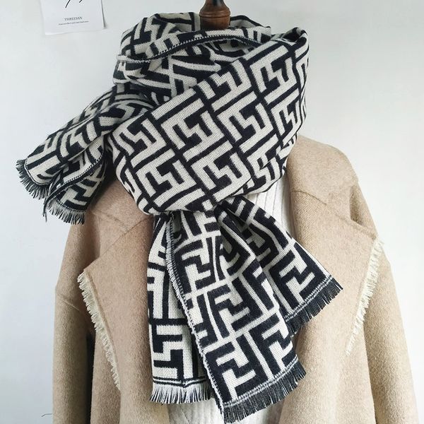 

winter national two-color double-sided shawl enlarged imitation cashmere women's knitted jacquard wool scarf, Blue;gray