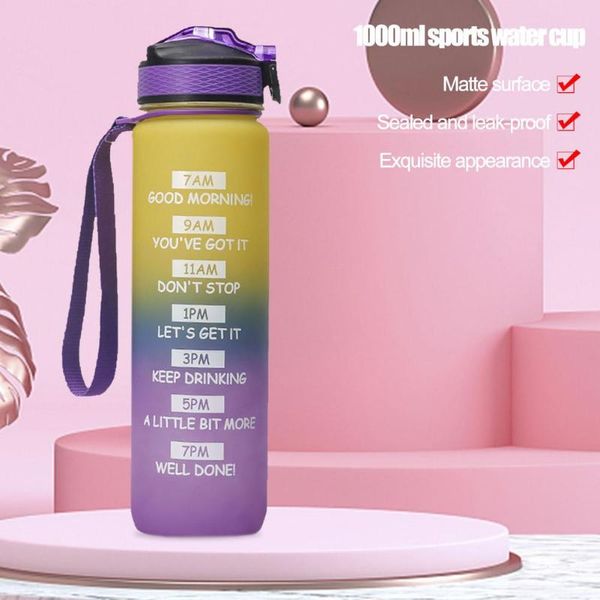 

water bottle 1000ml gallon with bounce cover time reminder gradient color motivational bottles tourism sports gym fitness jugs