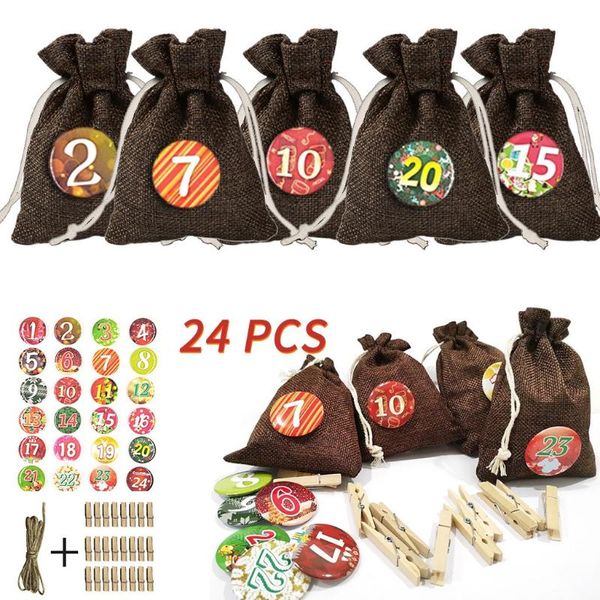 Weihnachtsdekorationen Bundle Stern Digital Aufkleber Jute Geschenktüte Set Süßigkeiten 24 Stück für Zuhause Weihnachtsmann Frohe Party Dekor