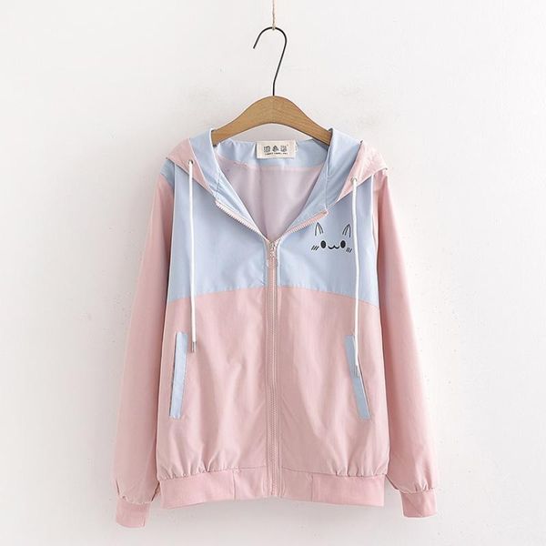 

women's hoodies & sweatshirts autumn kawaii graphic zip up hoodie teen mori girl cute cat ears yellow hooded sweatshirt women zipper bl, Black