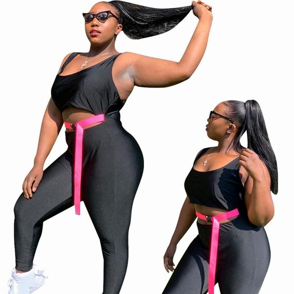

women's jumpsuits & rompers plus size solid color sleeveless jumpsuit with belt, Black;white