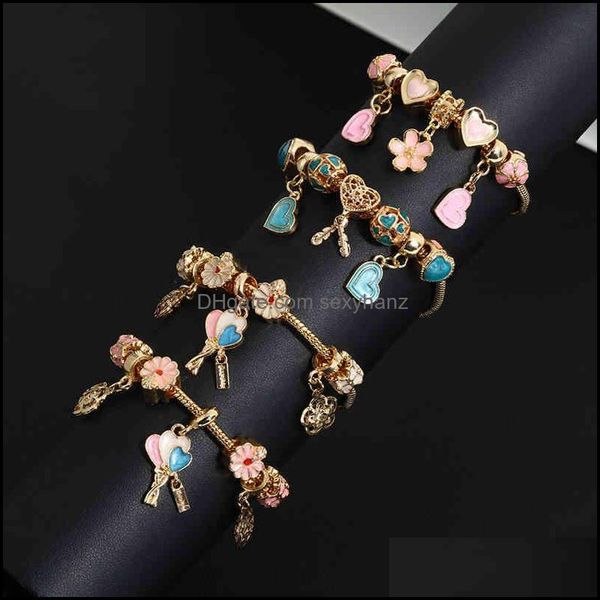 

charm bracelets jewelry bracelet style hollowed out beaded diy couple friend hand string pan family flower drop delivery 2021 2mu4f, Golden;silver