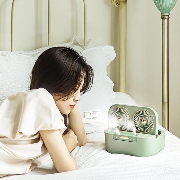 

portable dual-head usb air cooling fan super quiet desk mini cooler double head spray humidifier 425b electric fans