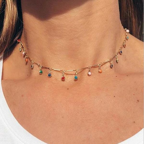 

chokers 2021 handmade choker necklace for women mujer charm colorful stone silver color chain chockers collier femme collares bijoux, Golden;silver