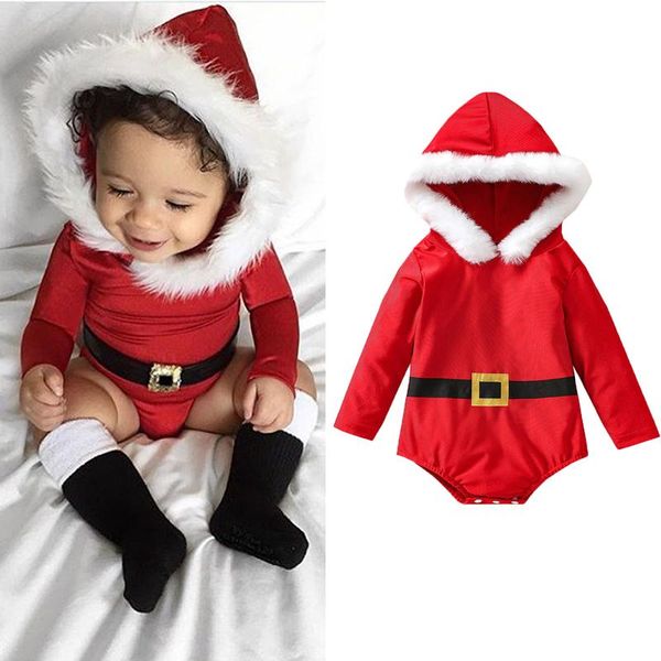 

rompers christmas baby clothes born boys girls long sleeve furry hooded romper with fake belt santa infant outfits, Blue