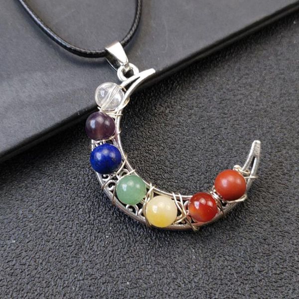 

pendant necklaces fyjs unique jewelry silver plated crescent moon with many colors quartz stone healing chakra necklace