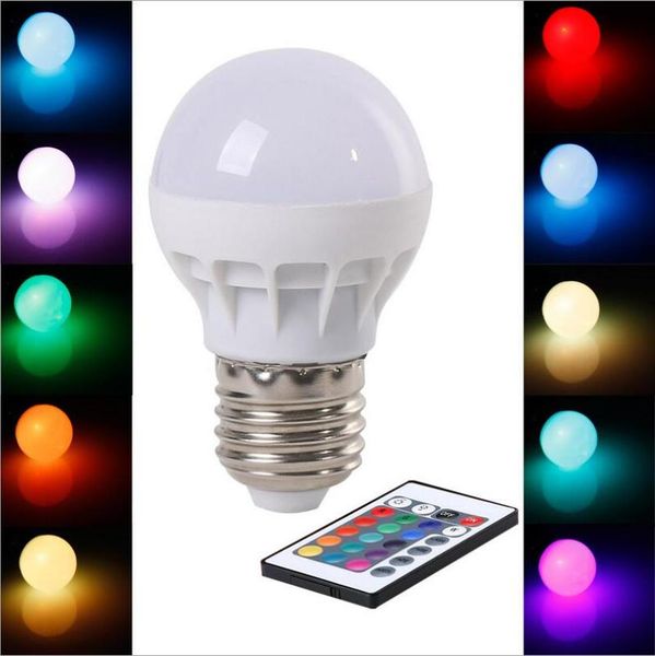 

bulbs 10pcs/lot e27 3w rgb led ball bulb with 24keys ir remote control ac85-265v