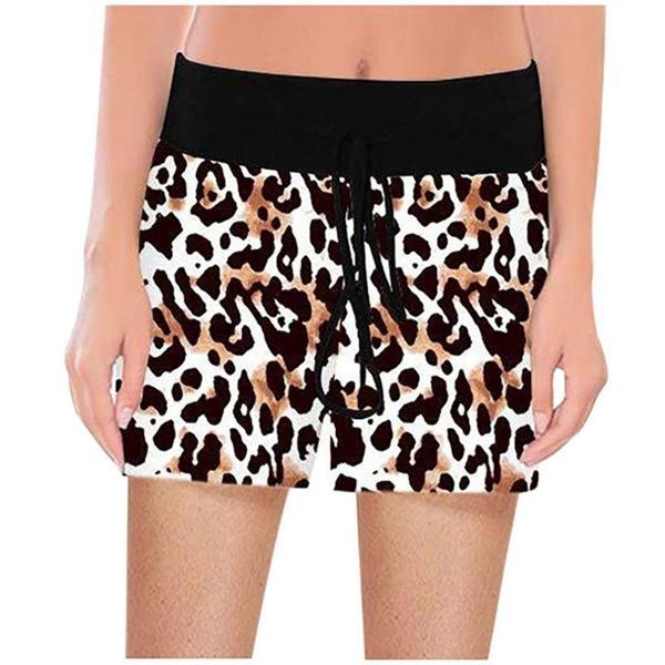 

womens comfy stretch leopard print drawstring wide leg short pants2021 streetwear woman harem autumn ladies causal women's shorts, White;black