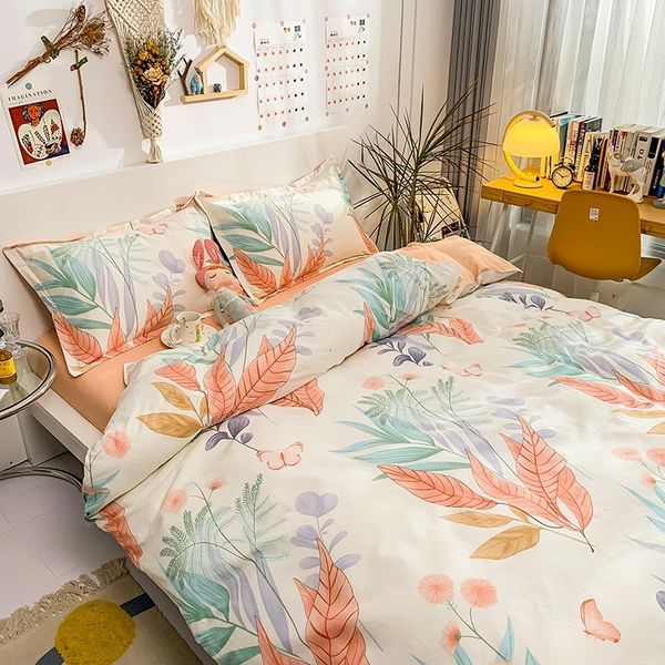 

printed four single student dormitory cotton bed sheet three piece set bedding