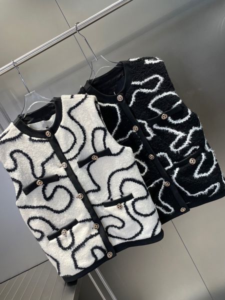 

womens vest autumn and winter new irregular black and white pattern temperament wild lamb hair sleeveless vest vest jacket, Black;white