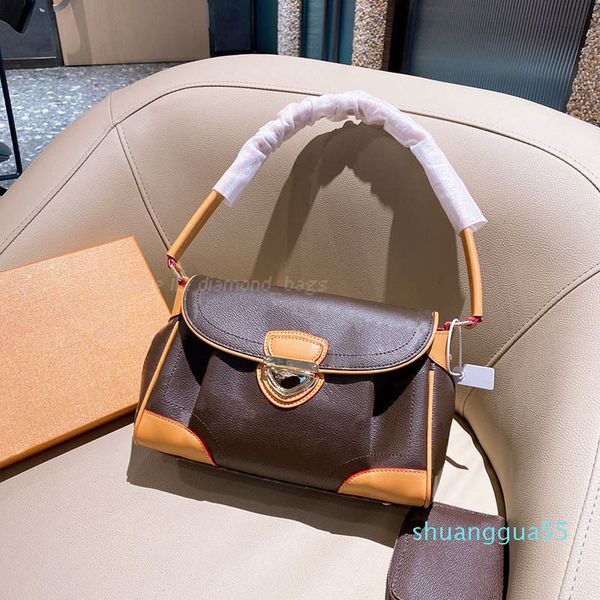 

2021 women luxurys designers baguette lady three-piece suit bag totes pillow shopping saddle zippers wallets circular, Red;black