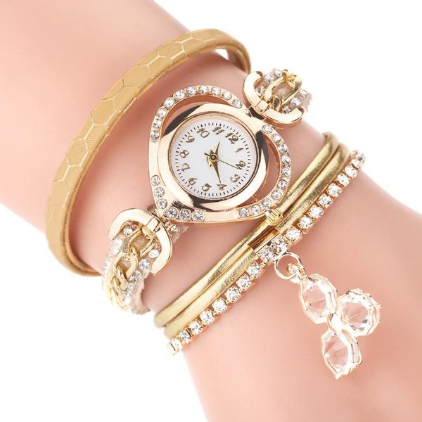 

wristwatches mode vrouwen hart strass ketting horloge meisjes lady armband polshorloge bling vierkante gold drop, Slivery;brown