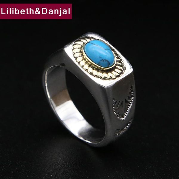 

cluster rings couple vintage ring 100% 925 sterling silver jewelry men women mosaic blue stone love bisuteria mujer hiping r026, Golden;silver