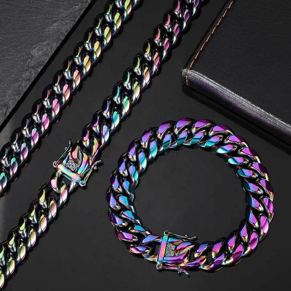 

factory sholesale 8mm stainless cuban chain titanium steel universal buckle bracelet real gold electroplating personalized hip hop jewelry p