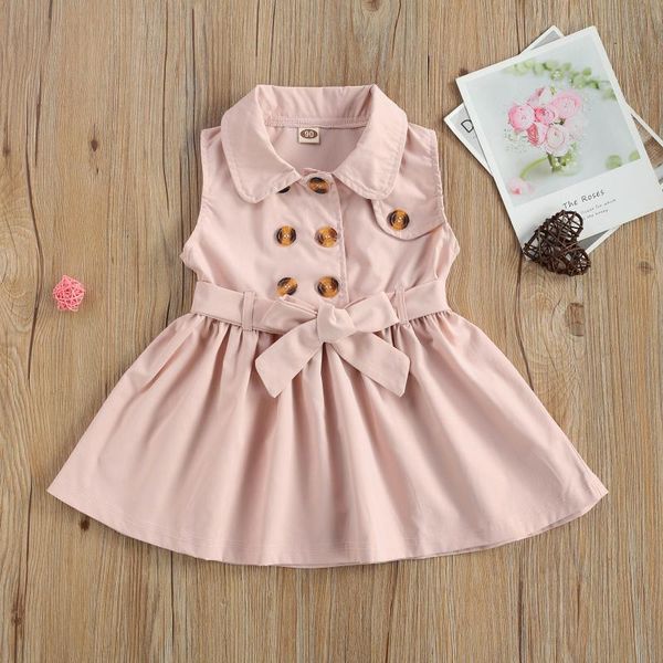 

girl's dresses 2021 fashion kids baby girls sleeveless lapel toddler infant children button stylish dress for daily wear, Red;yellow